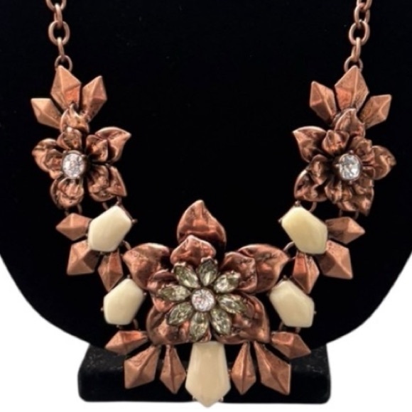 Fashion Jewelry Jewelry - Fall Inspired Brass Colored Floral Statement Necklace